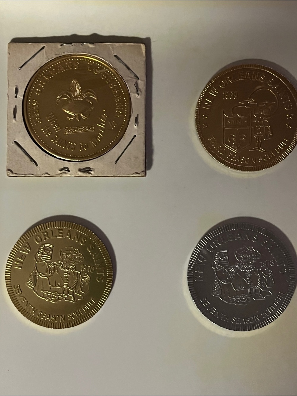 VINTAGE 1967  1969   1973  NEW ORLEANS SAINTS MARDI GRAS DOUBLOONS (ALUMINUM)